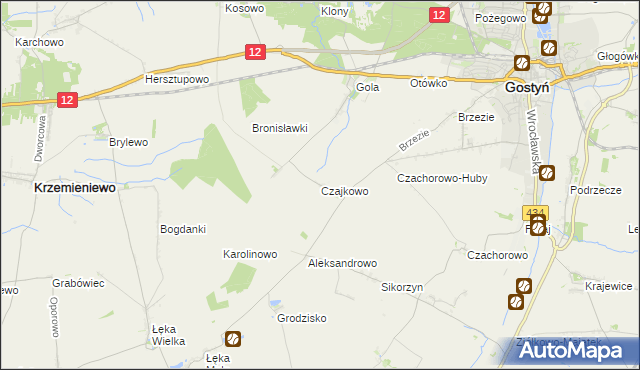 mapa Czajkowo gmina Gostyń, Czajkowo gmina Gostyń na mapie Targeo