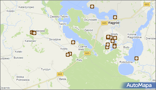 mapa Czarna Wieś gmina Rajgród, Czarna Wieś gmina Rajgród na mapie Targeo