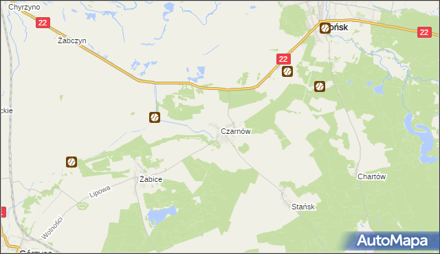 mapa Czarnów gmina Górzyca, Czarnów gmina Górzyca na mapie Targeo