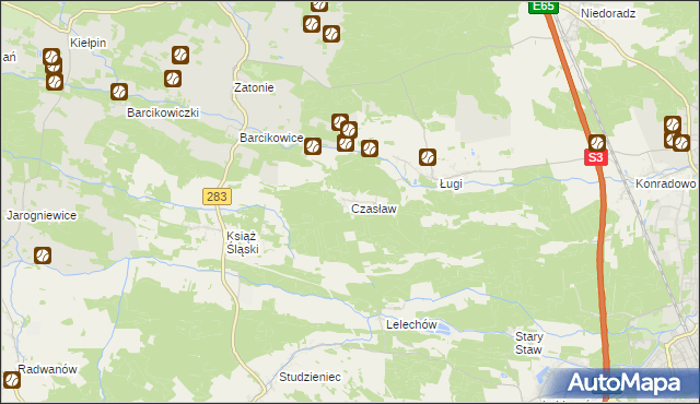 mapa Czasław gmina Otyń, Czasław gmina Otyń na mapie Targeo