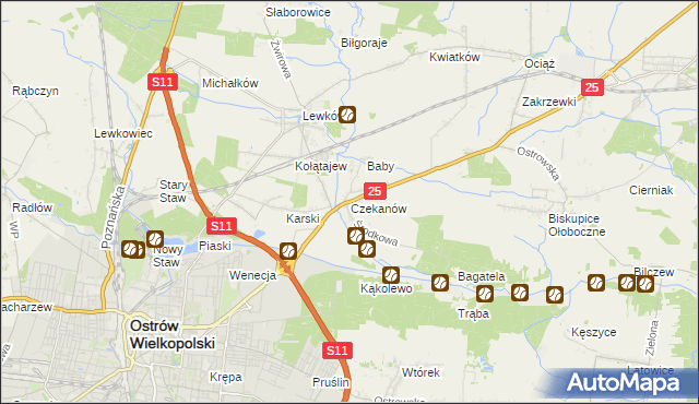 mapa Czekanów gmina Ostrów Wielkopolski, Czekanów gmina Ostrów Wielkopolski na mapie Targeo