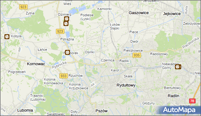 mapa Czernica gmina Gaszowice, Czernica gmina Gaszowice na mapie Targeo