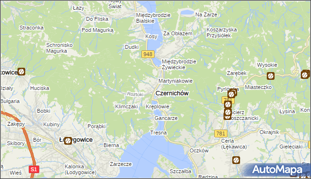 mapa Czernichów powiat żywiecki, Czernichów powiat żywiecki na mapie Targeo