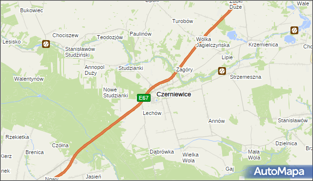 mapa Czerniewice powiat tomaszowski, Czerniewice powiat tomaszowski na mapie Targeo