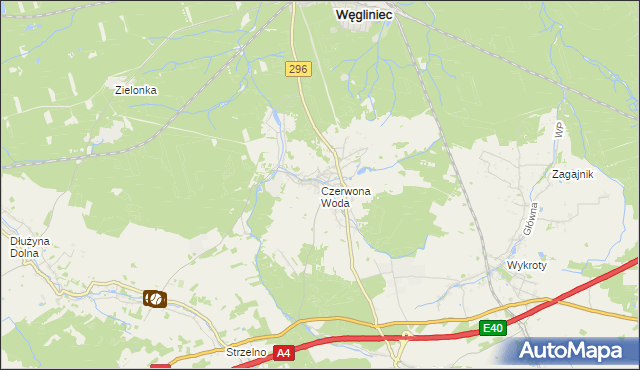 mapa Czerwona Woda gmina Węgliniec, Czerwona Woda gmina Węgliniec na mapie Targeo