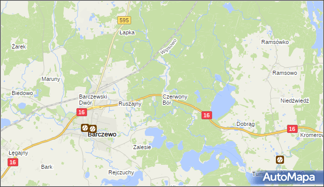 mapa Czerwony Bór gmina Barczewo, Czerwony Bór gmina Barczewo na mapie Targeo