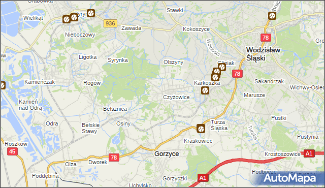 mapa Czyżowice gmina Gorzyce, Czyżowice gmina Gorzyce na mapie Targeo