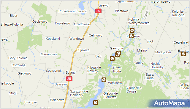 mapa Dąb gmina Skulsk, Dąb gmina Skulsk na mapie Targeo