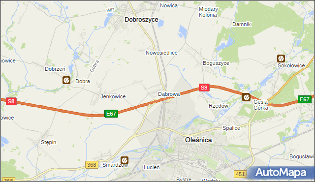 mapa Dąbrowa gmina Oleśnica, Dąbrowa gmina Oleśnica na mapie Targeo