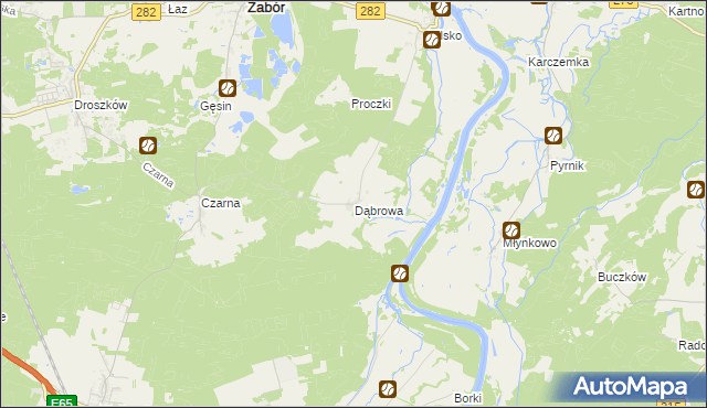 mapa Dąbrowa gmina Zabór, Dąbrowa gmina Zabór na mapie Targeo