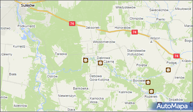 mapa Dąbrowa nad Czarną, Dąbrowa nad Czarną na mapie Targeo