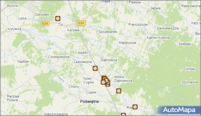 mapa Dąbrowica gmina Poświętne, Dąbrowica gmina Poświętne na mapie Targeo