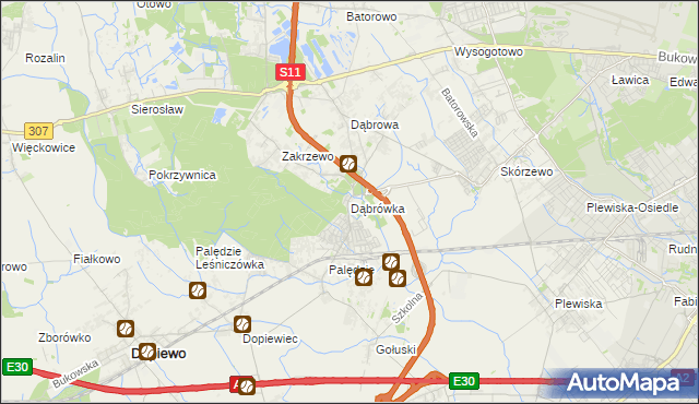 mapa Dąbrówka gmina Dopiewo, Dąbrówka gmina Dopiewo na mapie Targeo