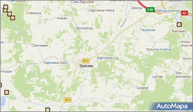mapa Dąbrówka-Ług, Dąbrówka-Ług na mapie Targeo
