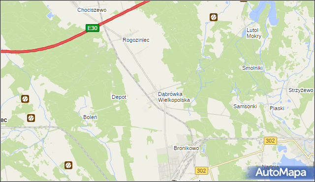 mapa Dąbrówka Wielkopolska, Dąbrówka Wielkopolska na mapie Targeo