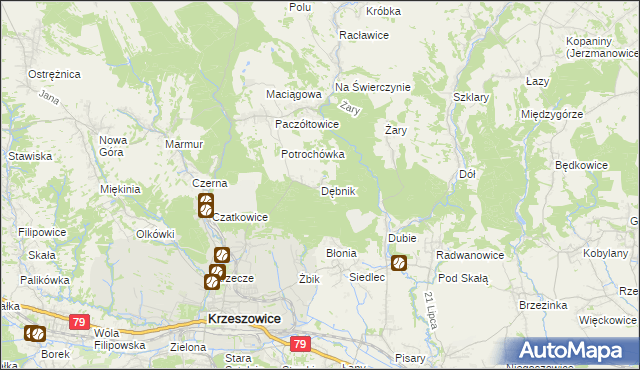 mapa Dębnik gmina Krzeszowice, Dębnik gmina Krzeszowice na mapie Targeo