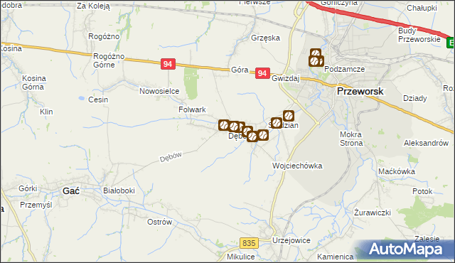 mapa Dębów gmina Gać, Dębów gmina Gać na mapie Targeo