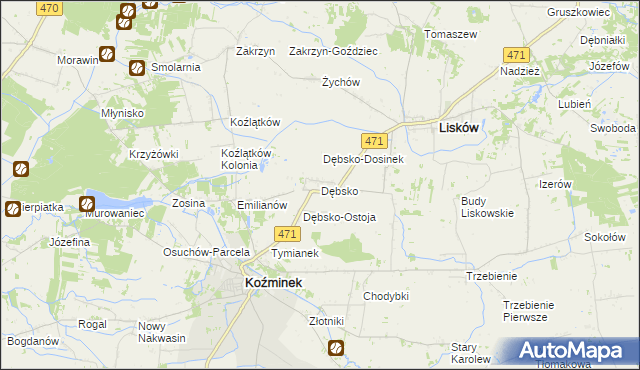 mapa Dębsko gmina Koźminek, Dębsko gmina Koźminek na mapie Targeo