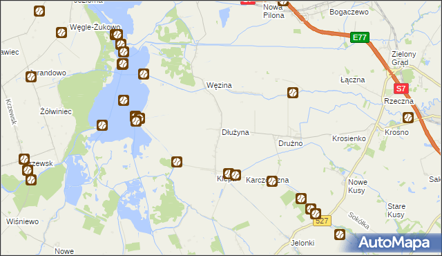 mapa Dłużyna gmina Elbląg, Dłużyna gmina Elbląg na mapie Targeo