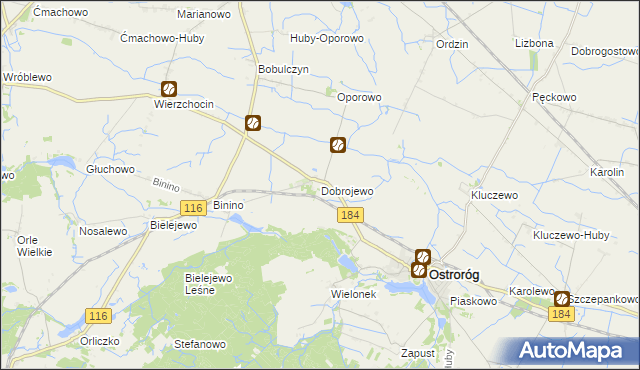 mapa Dobrojewo gmina Ostroróg, Dobrojewo gmina Ostroróg na mapie Targeo