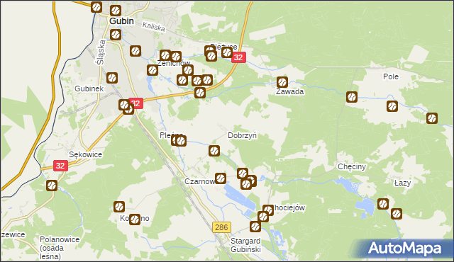 mapa Dobrzyń gmina Gubin, Dobrzyń gmina Gubin na mapie Targeo