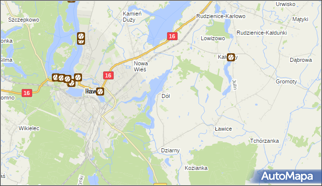 mapa Dół gmina Iława, Dół gmina Iława na mapie Targeo