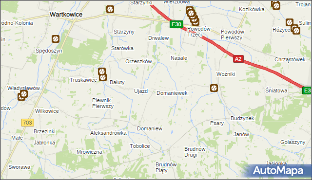 mapa Domaniewek gmina Dalików, Domaniewek gmina Dalików na mapie Targeo