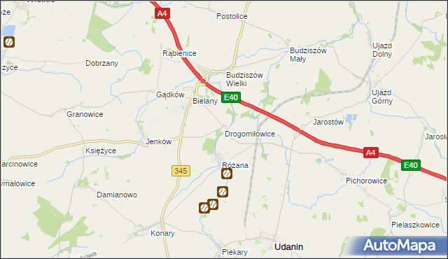 mapa Drogomiłowice, Drogomiłowice na mapie Targeo