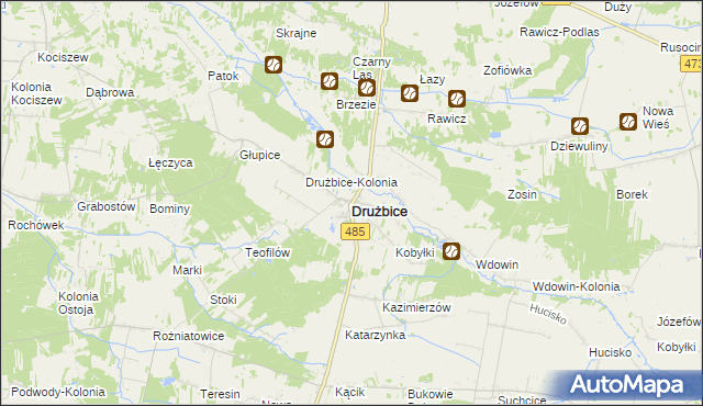 mapa Drużbice, Drużbice na mapie Targeo