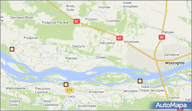 mapa Drwały gmina Wyszogród, Drwały gmina Wyszogród na mapie Targeo