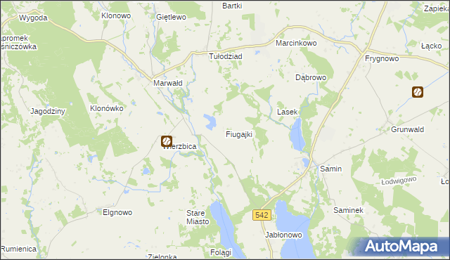 mapa Fiugajki gmina Dąbrówno, Fiugajki gmina Dąbrówno na mapie Targeo