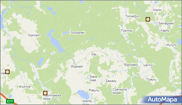 mapa Gaj gmina Olsztynek, Gaj gmina Olsztynek na mapie Targeo