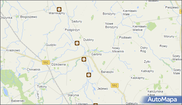 mapa Garbno gmina Korsze, Garbno gmina Korsze na mapie Targeo