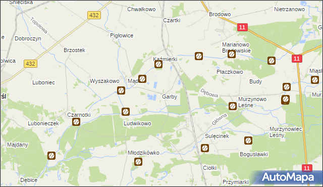 mapa Garby gmina Krzykosy, Garby gmina Krzykosy na mapie Targeo