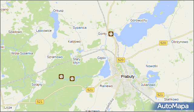 mapa Gąski gmina Prabuty, Gąski gmina Prabuty na mapie Targeo