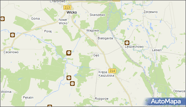 mapa Gęś gmina Wicko, Gęś gmina Wicko na mapie Targeo