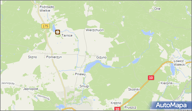 mapa Giżyno gmina Kalisz Pomorski, Giżyno gmina Kalisz Pomorski na mapie Targeo