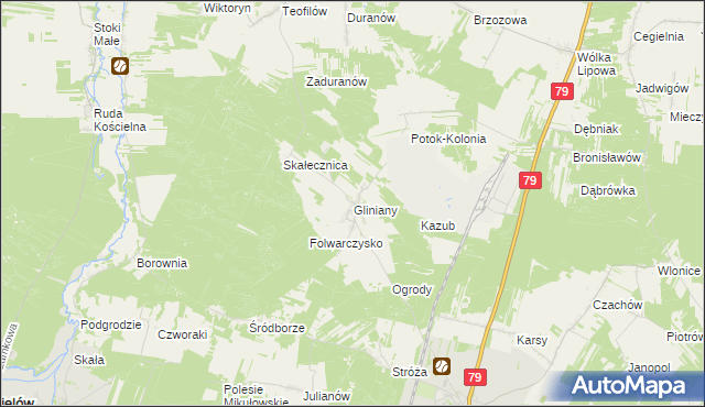 mapa Gliniany gmina Ożarów, Gliniany gmina Ożarów na mapie Targeo