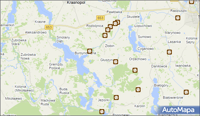 mapa Głuszyn gmina Krasnopol, Głuszyn gmina Krasnopol na mapie Targeo