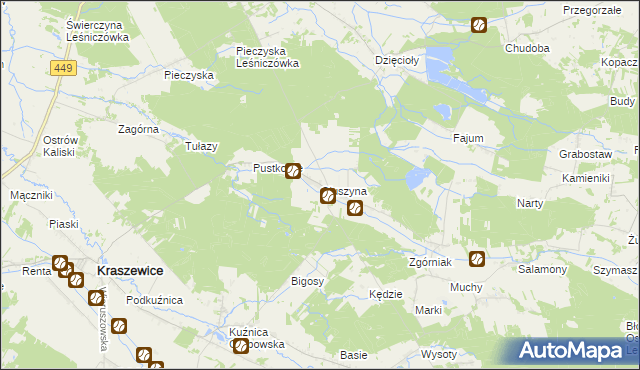 mapa Głuszyna gmina Kraszewice, Głuszyna gmina Kraszewice na mapie Targeo