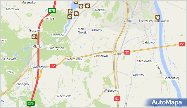 mapa Gniszewo, Gniszewo na mapie Targeo