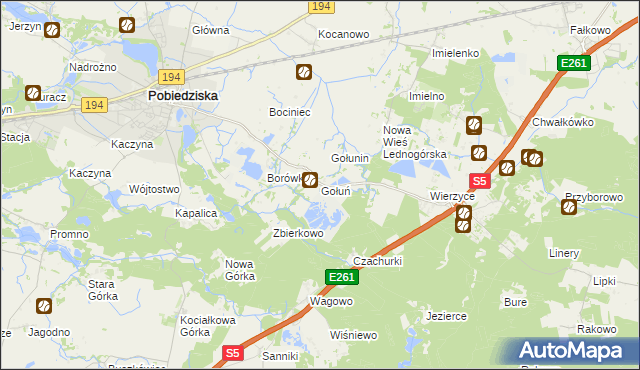 mapa Gołuń gmina Pobiedziska, Gołuń gmina Pobiedziska na mapie Targeo