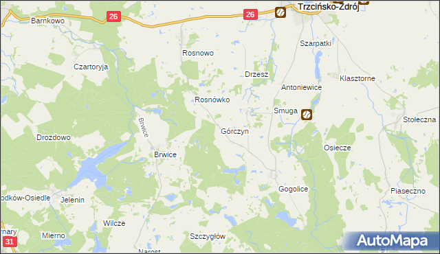 mapa Górczyn gmina Trzcińsko-Zdrój, Górczyn gmina Trzcińsko-Zdrój na mapie Targeo