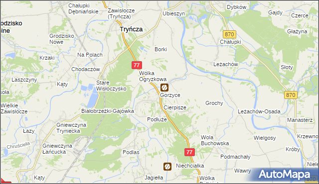 mapa Gorzyce gmina Tryńcza, Gorzyce gmina Tryńcza na mapie Targeo