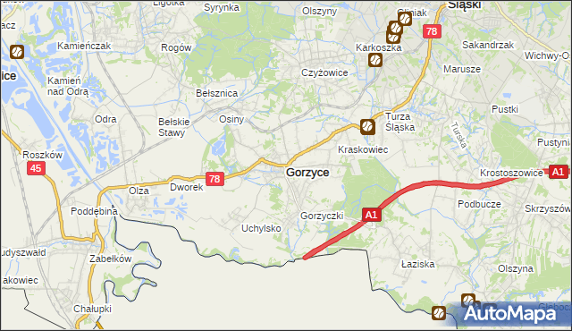 mapa Gorzyce powiat wodzisławski, Gorzyce powiat wodzisławski na mapie Targeo