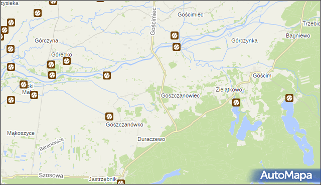 mapa Goszczanowiec, Goszczanowiec na mapie Targeo