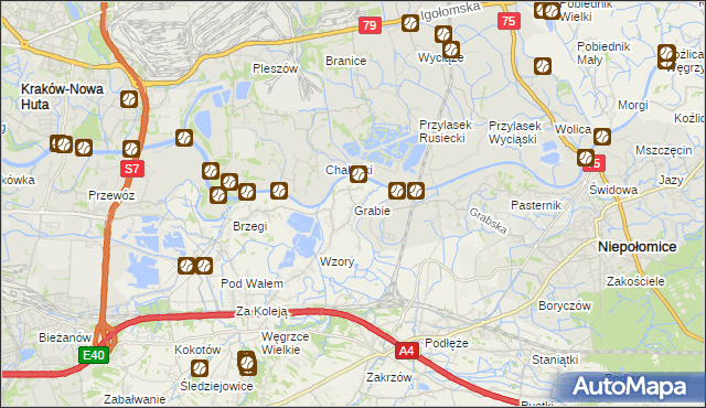 mapa Grabie gmina Wieliczka, Grabie gmina Wieliczka na mapie Targeo