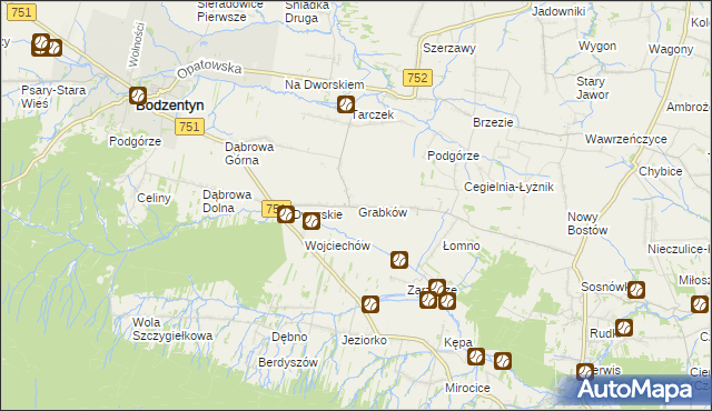 mapa Grabków gmina Pawłów, Grabków gmina Pawłów na mapie Targeo