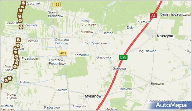 mapa Grabówka gmina Mykanów, Grabówka gmina Mykanów na mapie Targeo