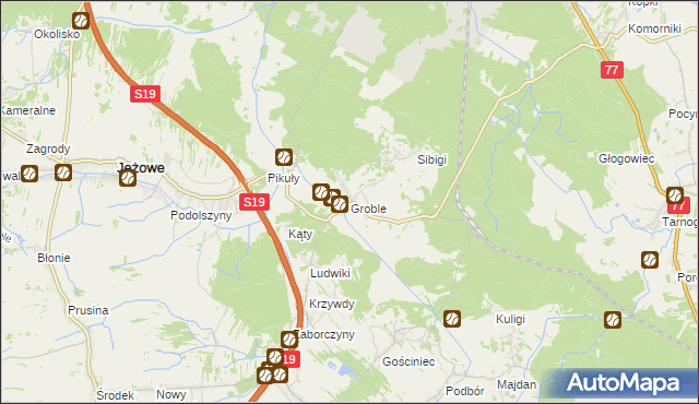 mapa Groble gmina Jeżowe, Groble gmina Jeżowe na mapie Targeo